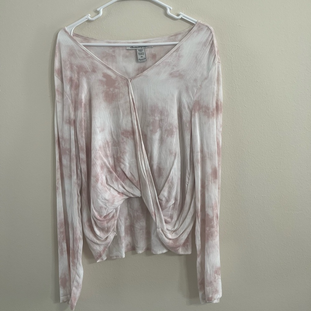 American Rag Pink and White Draped Blouse